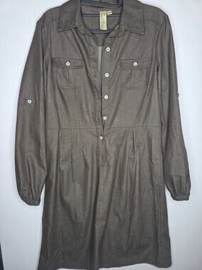 Emma & Michele Size 8 Brown Button Down Utilitarian Shirt Dress